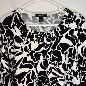 STYLE & CO NEW Jungle Beat Cardigan Womens L Foliage with Sequins Black White